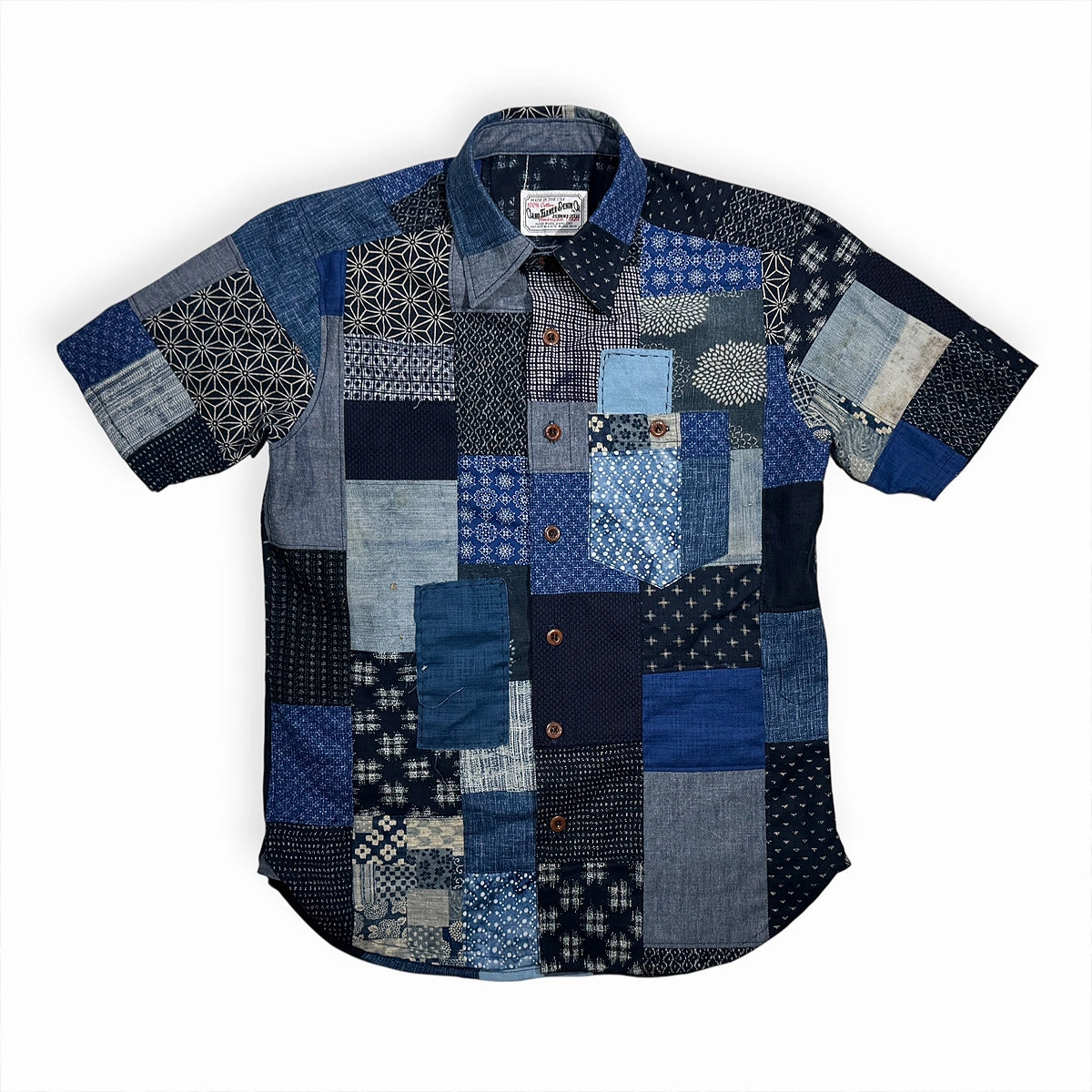 Indigo Handmade Patchwork Camp Shirt Subtle design