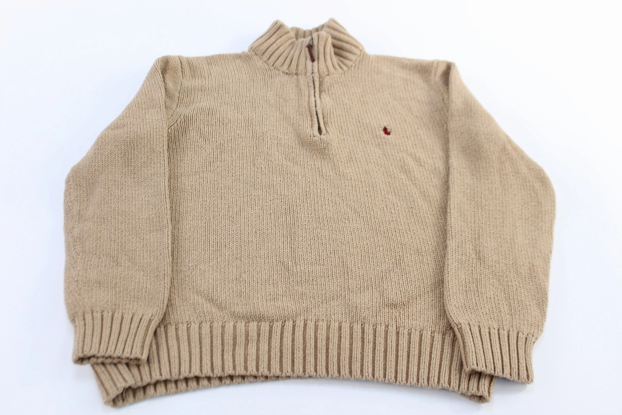 Layered Look Polo by Ralph Lauren Embroidered Logo Cream Quarter Zip Sweater