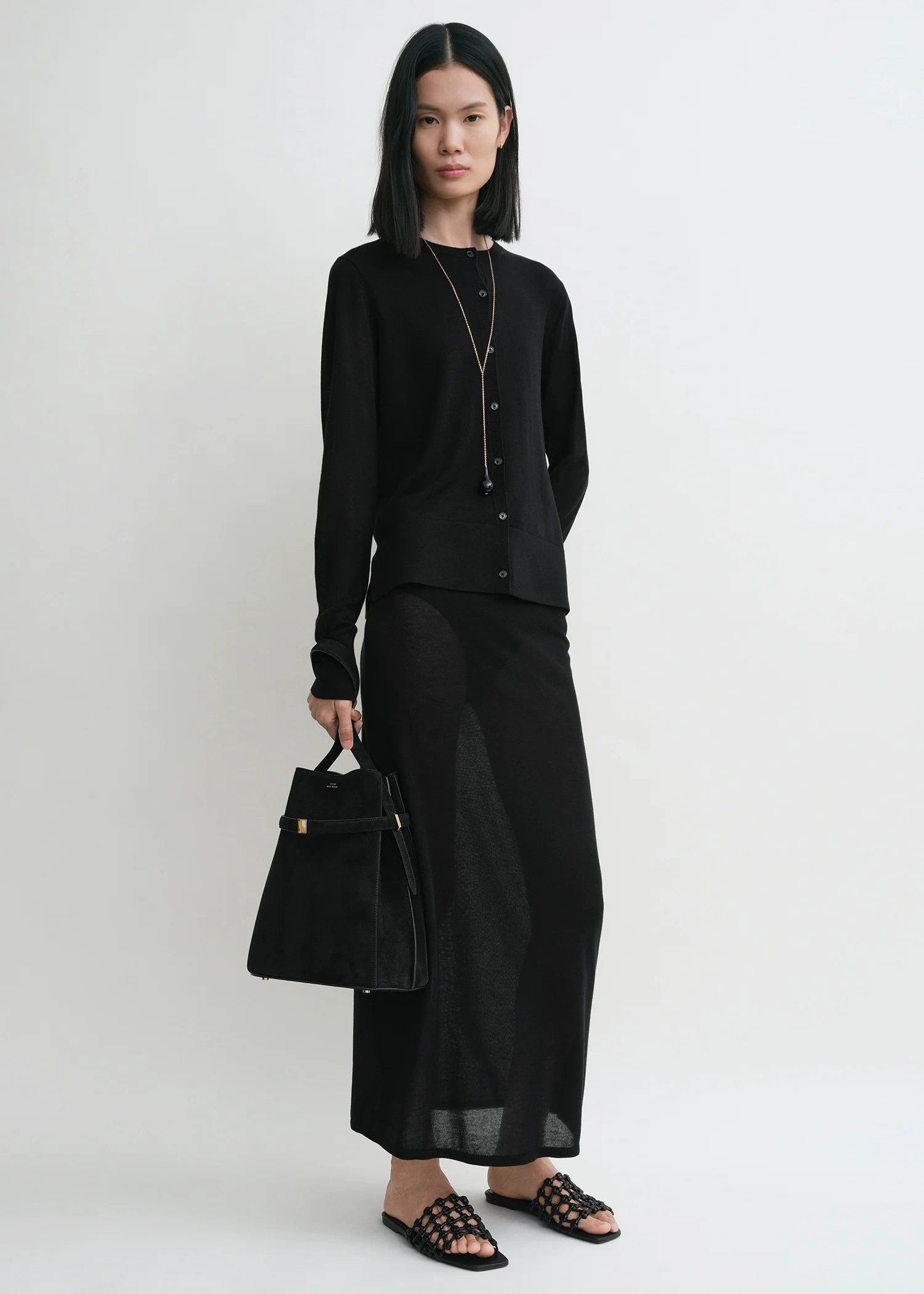 Easy Draping Fine Knit Cardigan in Black