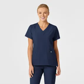 Cozy Sweater Double Faced Jersey Knit W123 Women's Stylized V-Neck Scrub Top - Navy