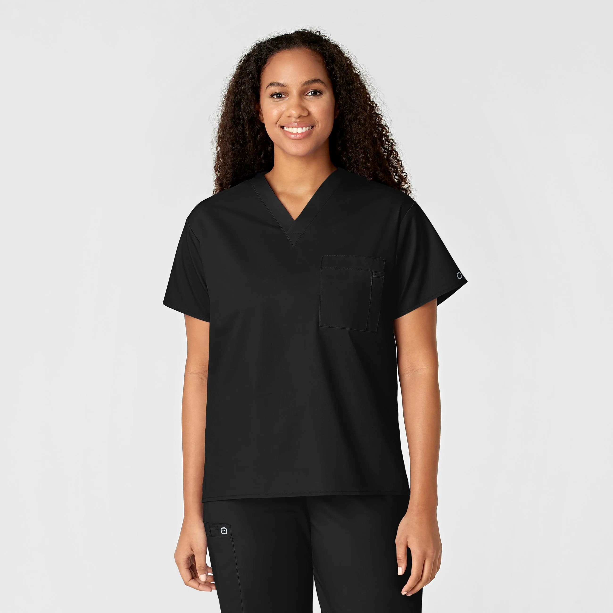 WonderWORK Unisex V-Neck Scrub Top - Black Reinforced Shoulder Panels