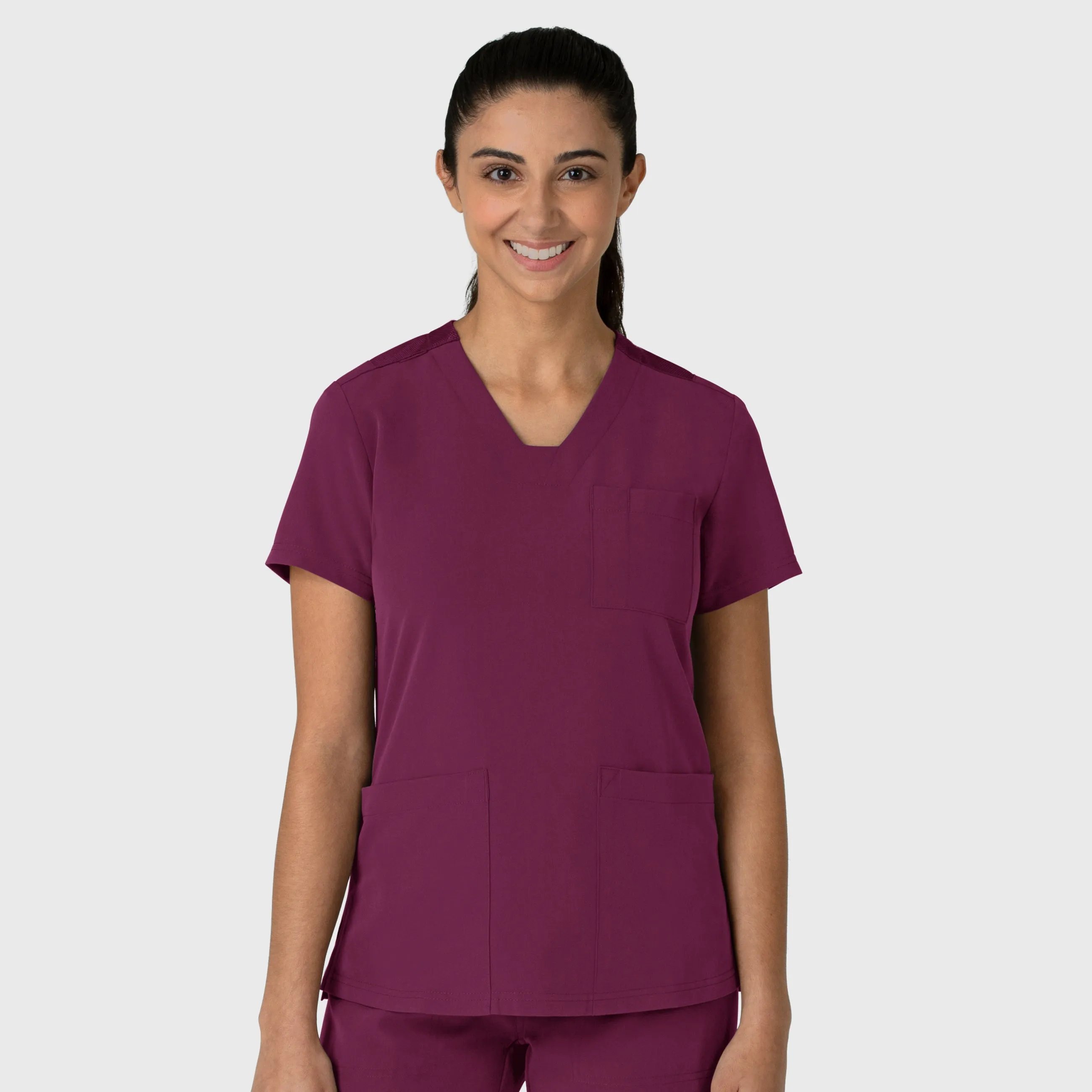AllDay Comfort FrictionResistant Edges Nova Women's Flex-n-Reach V-Neck Scrub Top - Wine