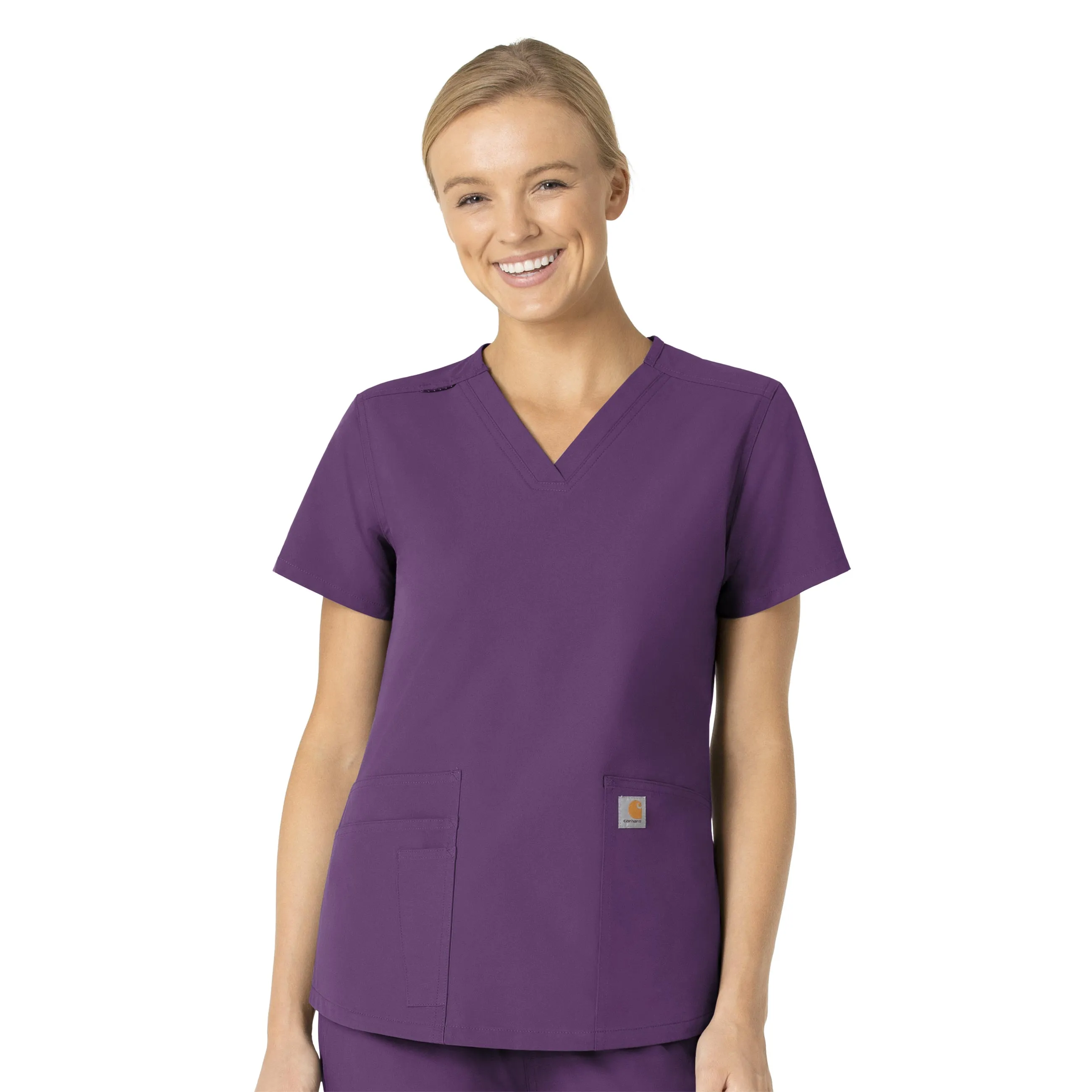 Carhartt Force Essentials Women's V-Neck Scrub Top - Eggplant Ultra Soft Handfeel