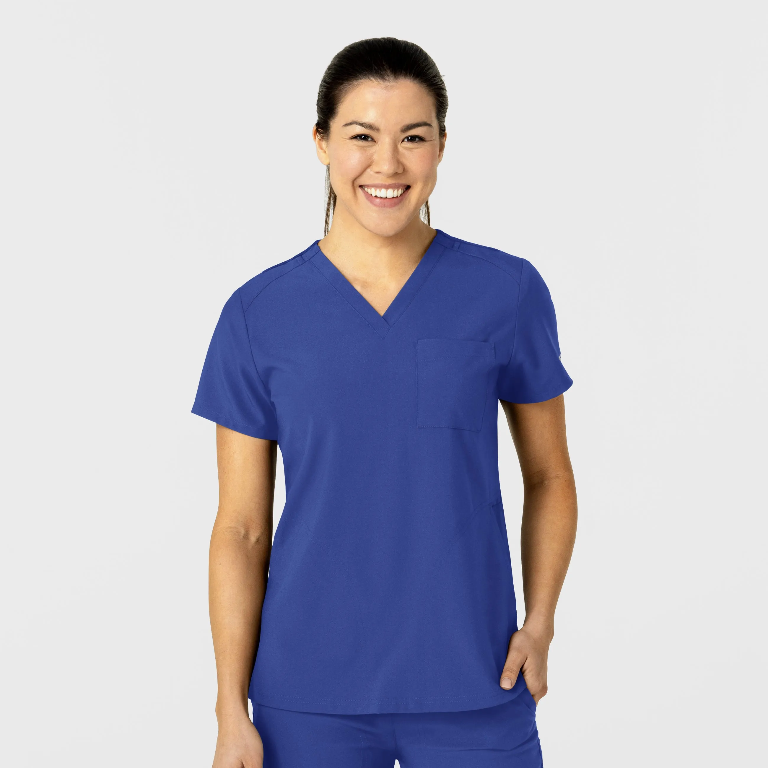 W123 Women's Flex-n-Reach V-Neck Scrub Top - Galaxy Blue BondedShoulder