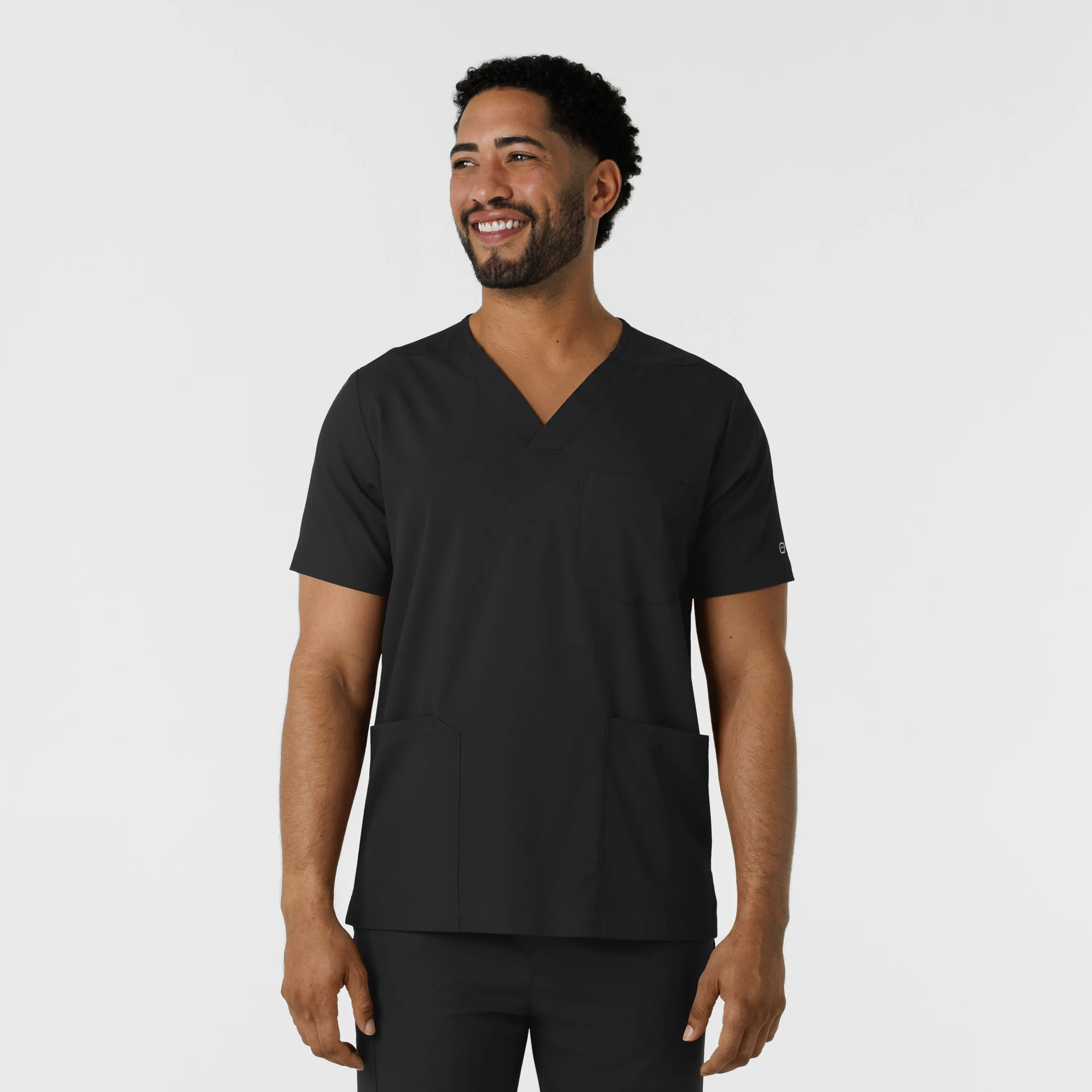 Reinforced Neckline WrinkleResistant Boundless Men's Multi Pocket V-Neck Scrub Top - Black