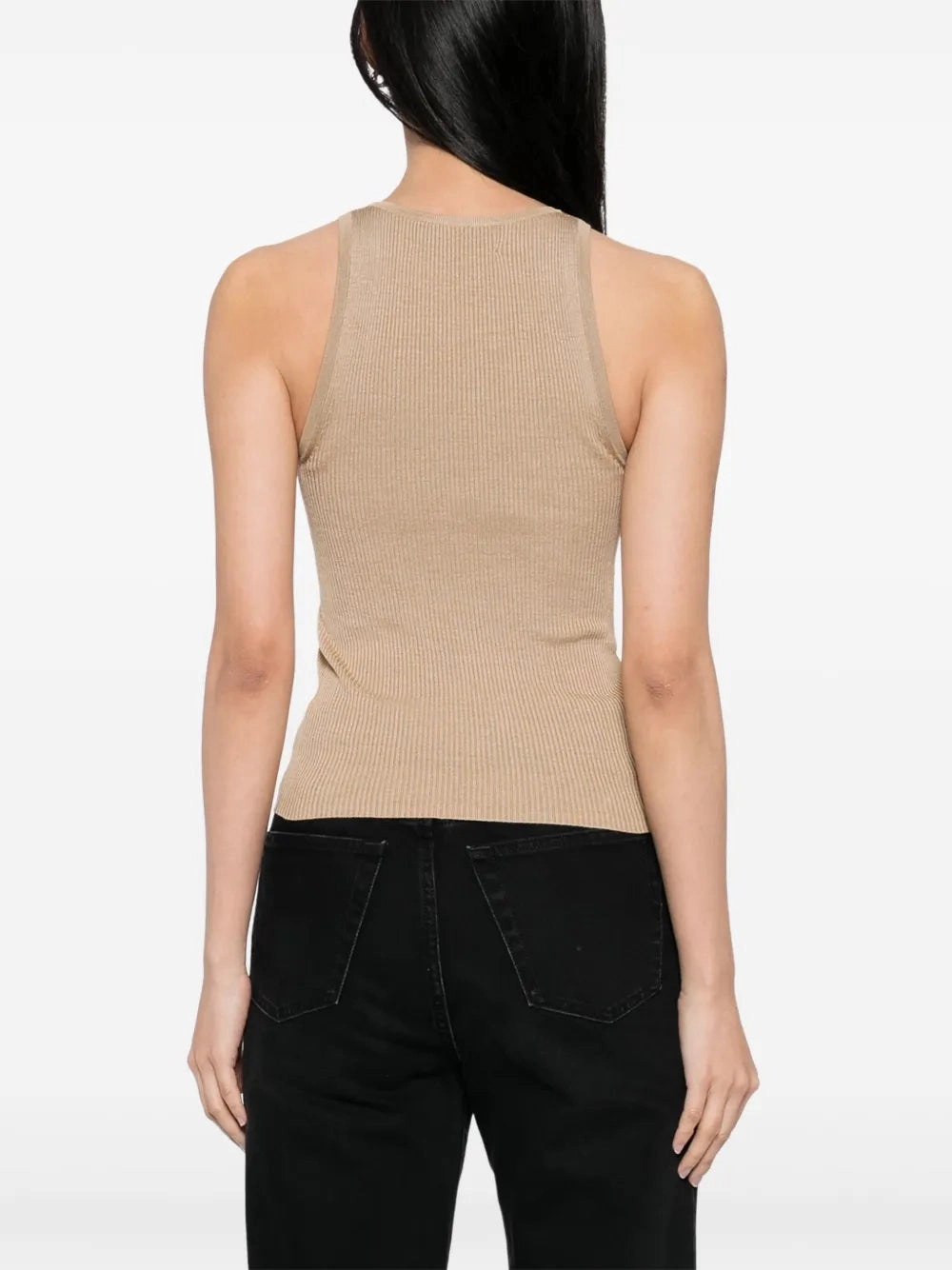 Layered Ventilation Design Lottie Silk Tank in Camel