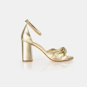 The Esther Heeled Sandal Champagne Wraparound Strap Gel Insole