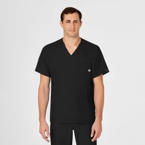 DoubleStitching Moisture Management Fabric W123 Men's V-Neck Scrub Top - Black