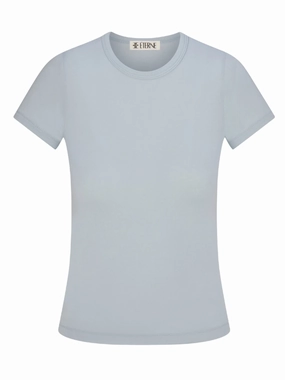 Fitted Crewneck Short Sleeve T-Shirt in Dusty Blue Thermal Air Pocket
