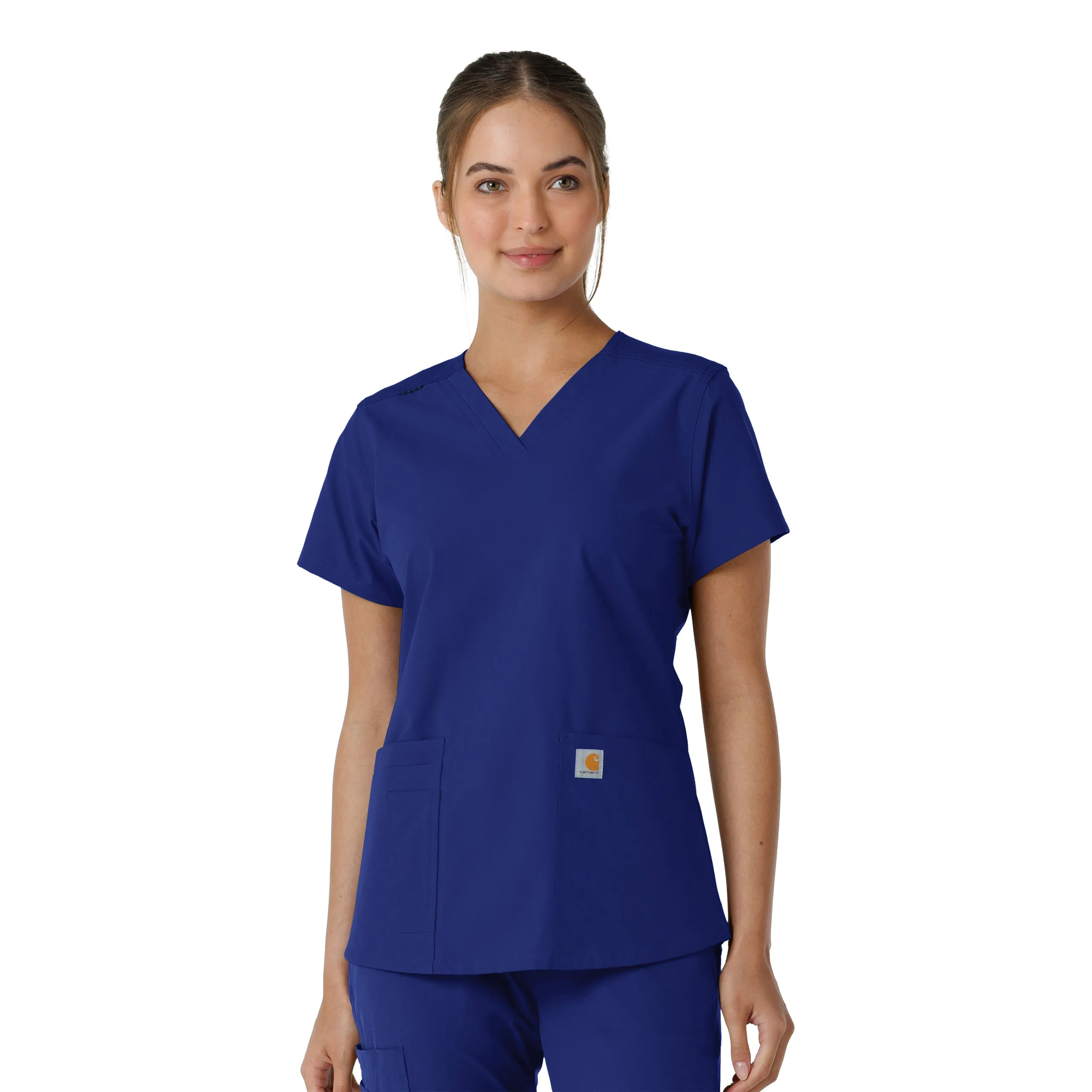 Thermal Regulating Fabric Carhartt Force Essentials Women's V-Neck Knit Panel Scrub Top - Galaxy Blue