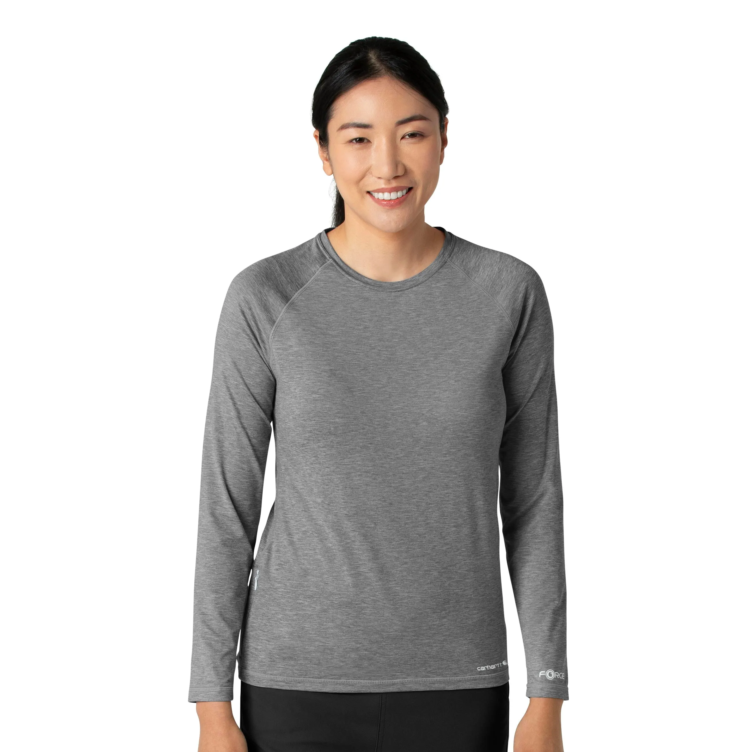 Carhartt Force Sub-Scrubs Women's Performance Long Sleeve Tee - Grey Heather Ergonomic Shoulder Cut DropShoulderConstruction