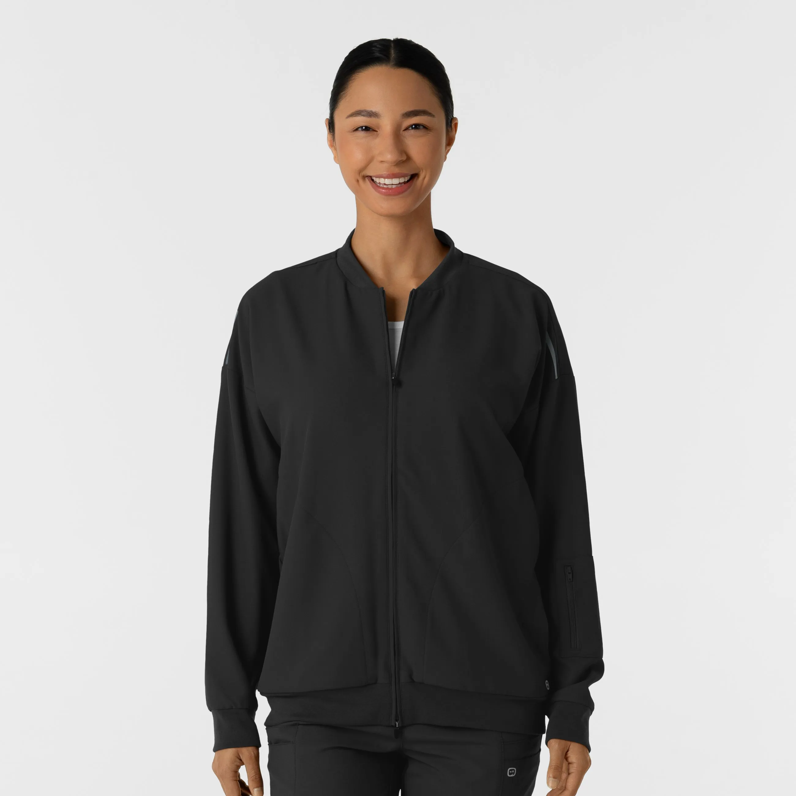 Simple Shirt Women's Bomber Scrub Jacket - Black