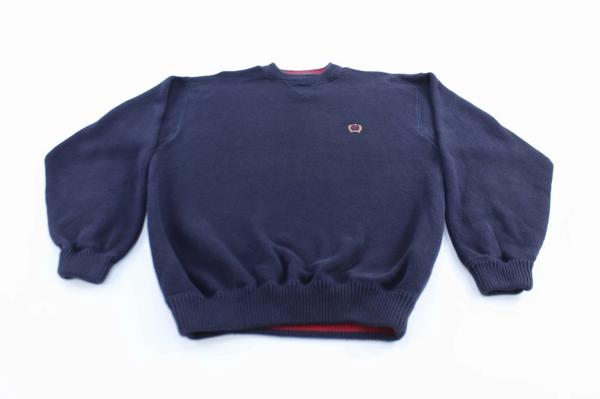 marbled appropriate for work Tommy Hilfiger Embroidered Logo Blue Knit Sweater