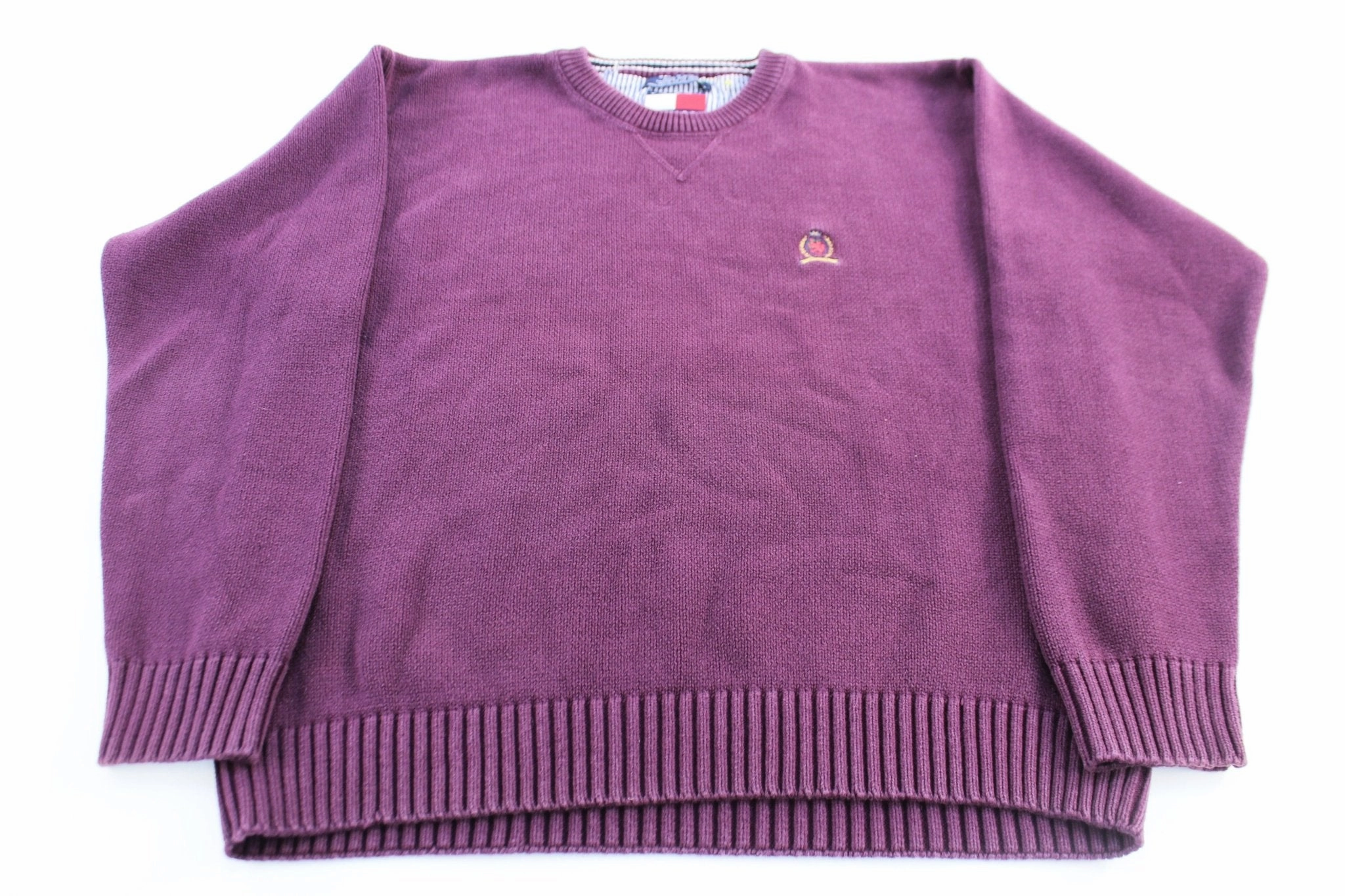 Tommy Hilfiger Embroidered Logo Burgundy Knit Sweater product bow cuteness Layered Comfort