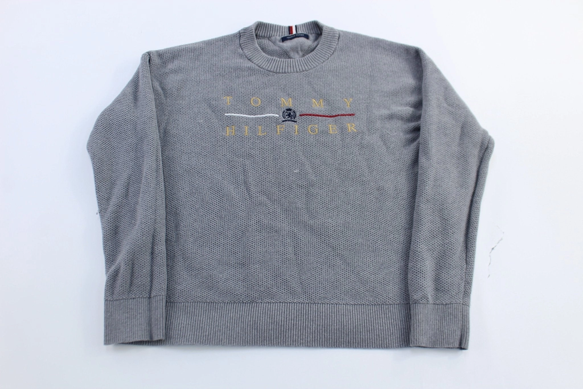 Tommy Hilfiger Embroidered Logo Grey Knit Sweater Removable