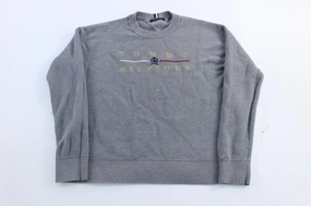 Tommy Hilfiger Embroidered Logo Grey Knit Sweater Removable