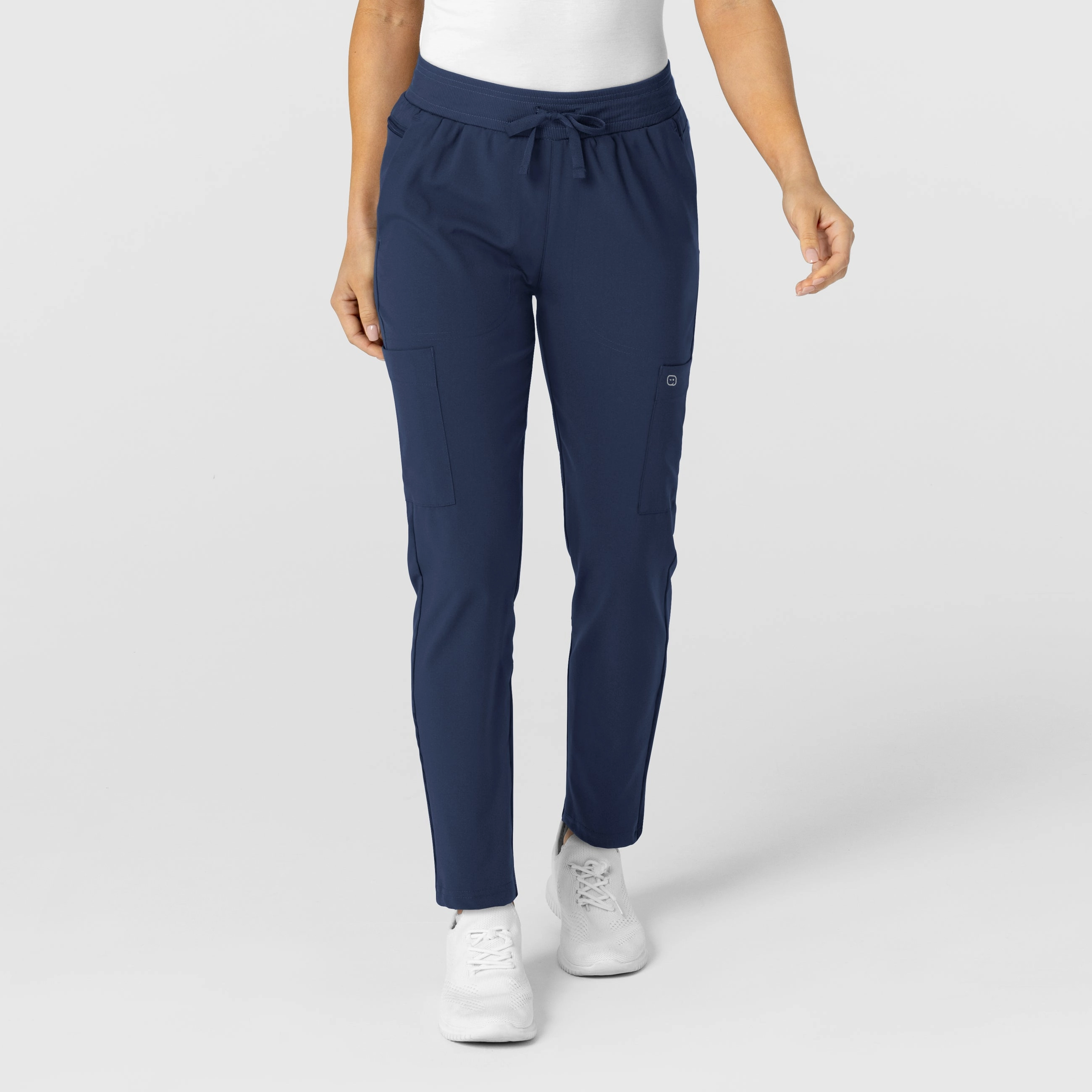 W123 Women's Flex-n-Reach Track Scrub Pant - Navy Travel Essential No Iron