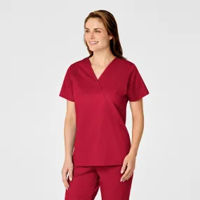 Luxurious Feel WonderWORK Women's Mock Wrap Scrub Top - Red