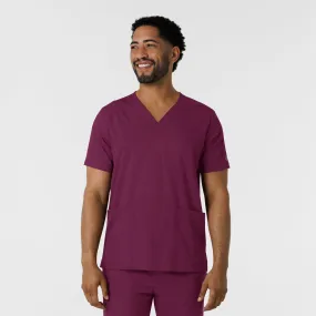 Boundless Men's Multi Pocket V-Neck Scrub Top - Wine AntiPilling Technology Convertible Sleeve Adaptation