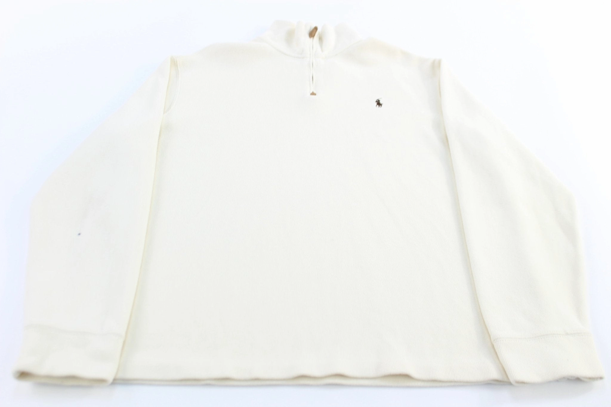Polo Ralph Lauren Embroidered Logo White Quarter Zip Sweater Tight Fit