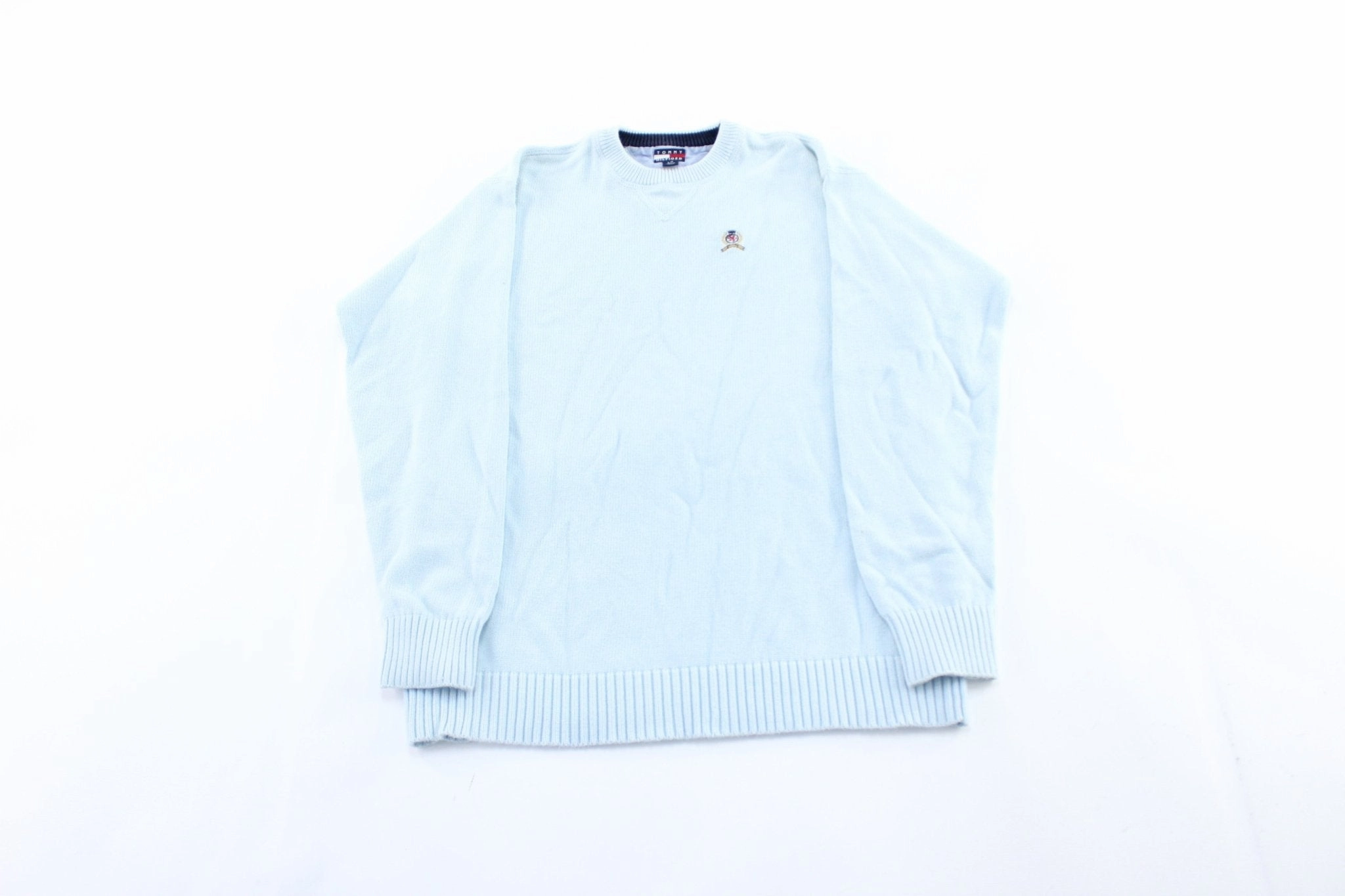 Transitional Piece Drawcord Hood Tommy Hilfiger Embroidered Logo Light Blue Sweater