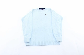 Transitional Piece Drawcord Hood Tommy Hilfiger Embroidered Logo Light Blue Sweater