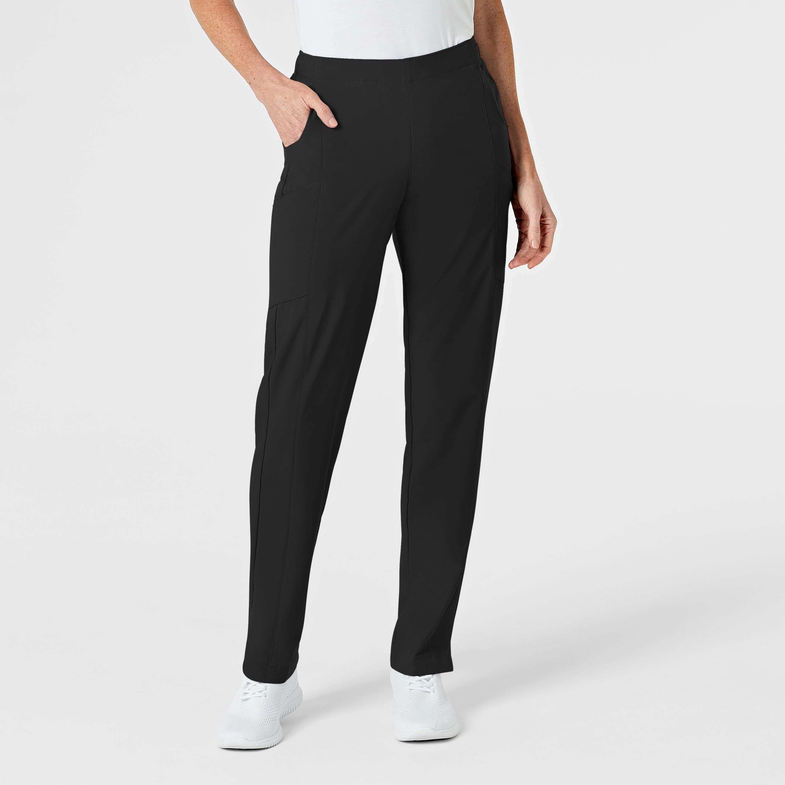 W123 Women's Flat Front Cargo Scrub Pant - Black TaglessLabel