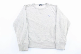 Women's Polo Ralph Lauren Embroidered Logo Grey Sweatshirt V neck appropriate for parties