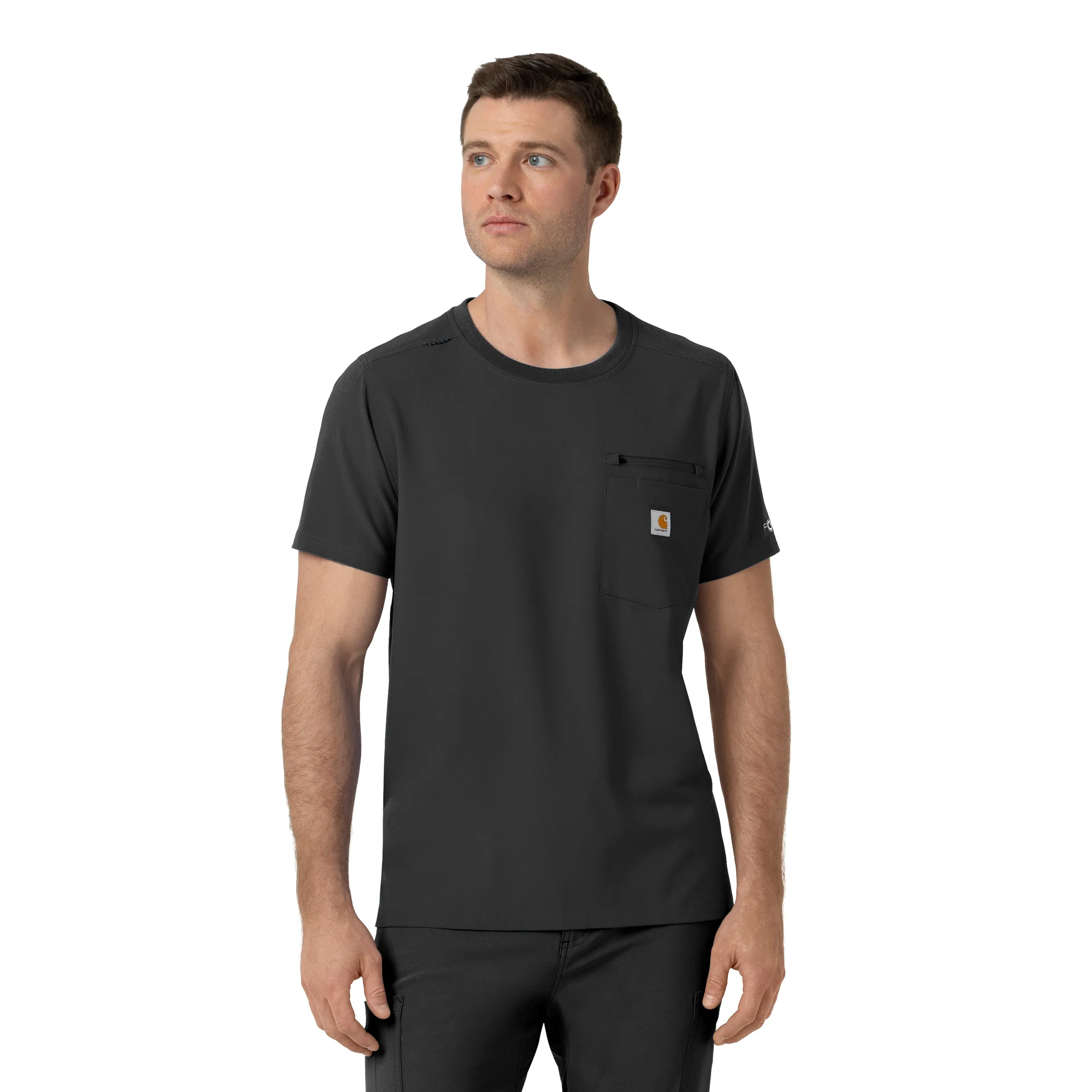 Reflective Accent Stripes Carhartt Force Cross-Flex Men's Crew Neck Scrub Top - Black