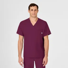 W123 Men's V-Neck Scrub Top - Wine Flexible Knit Blend Non Chafe Armholes
