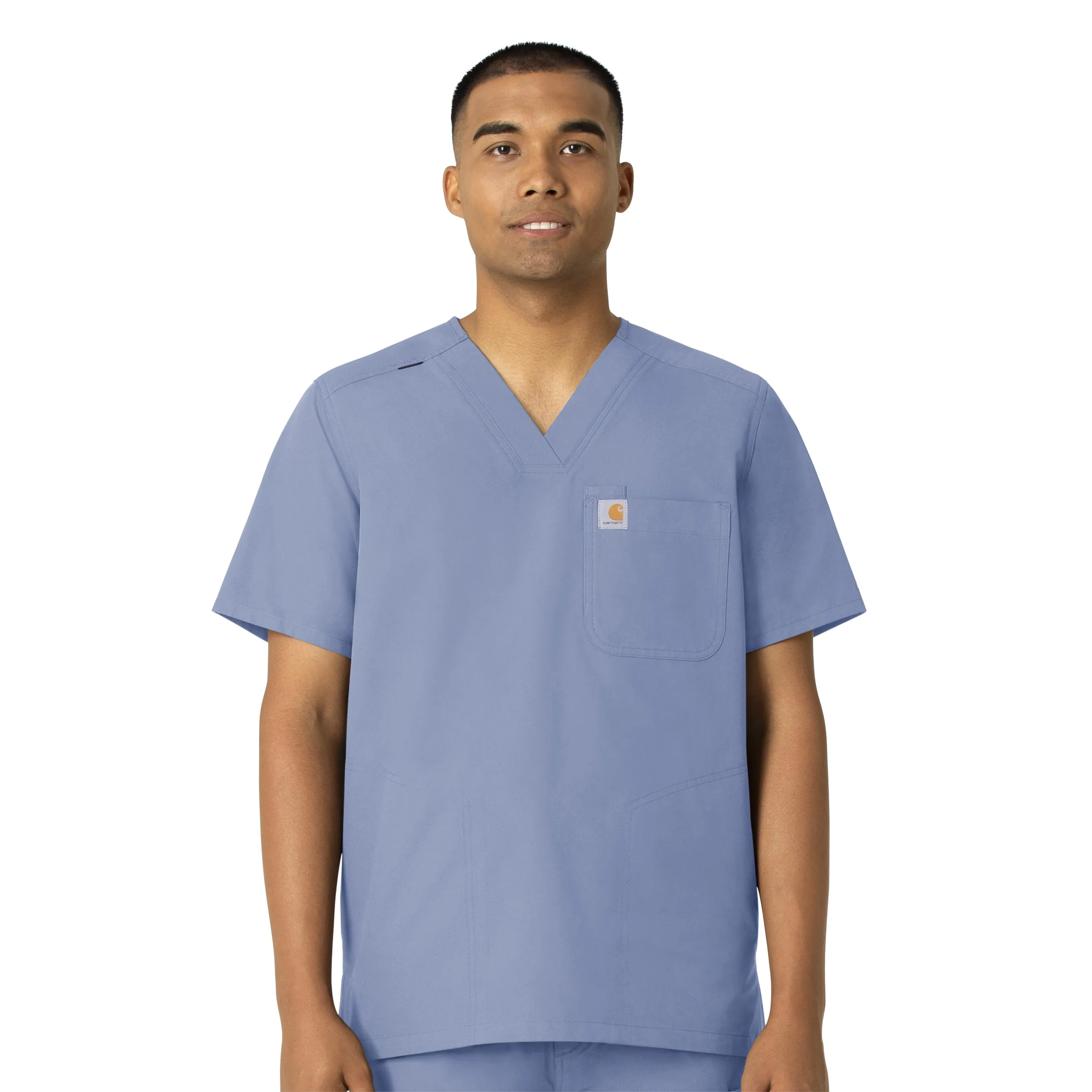 Fashionable Look Carhartt Force Essentials Men's V-Neck Shirttail Scrub Top - Ceil Blue