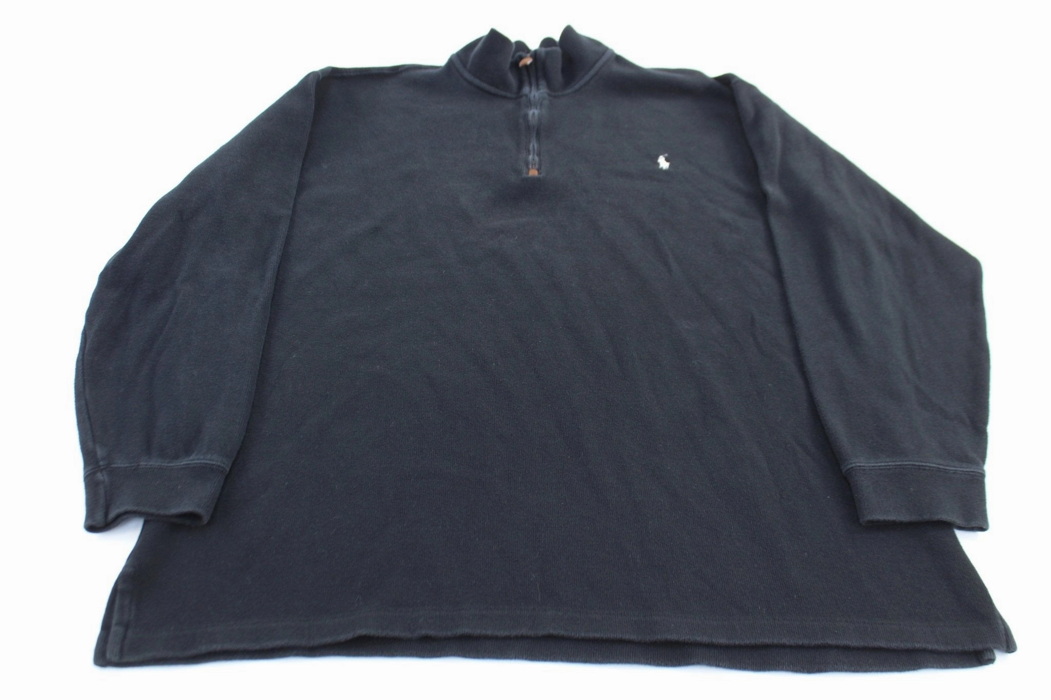 Fashion Forward Polo by Ralph Lauren Embroidered Logo Black Quarter Zip Sweater