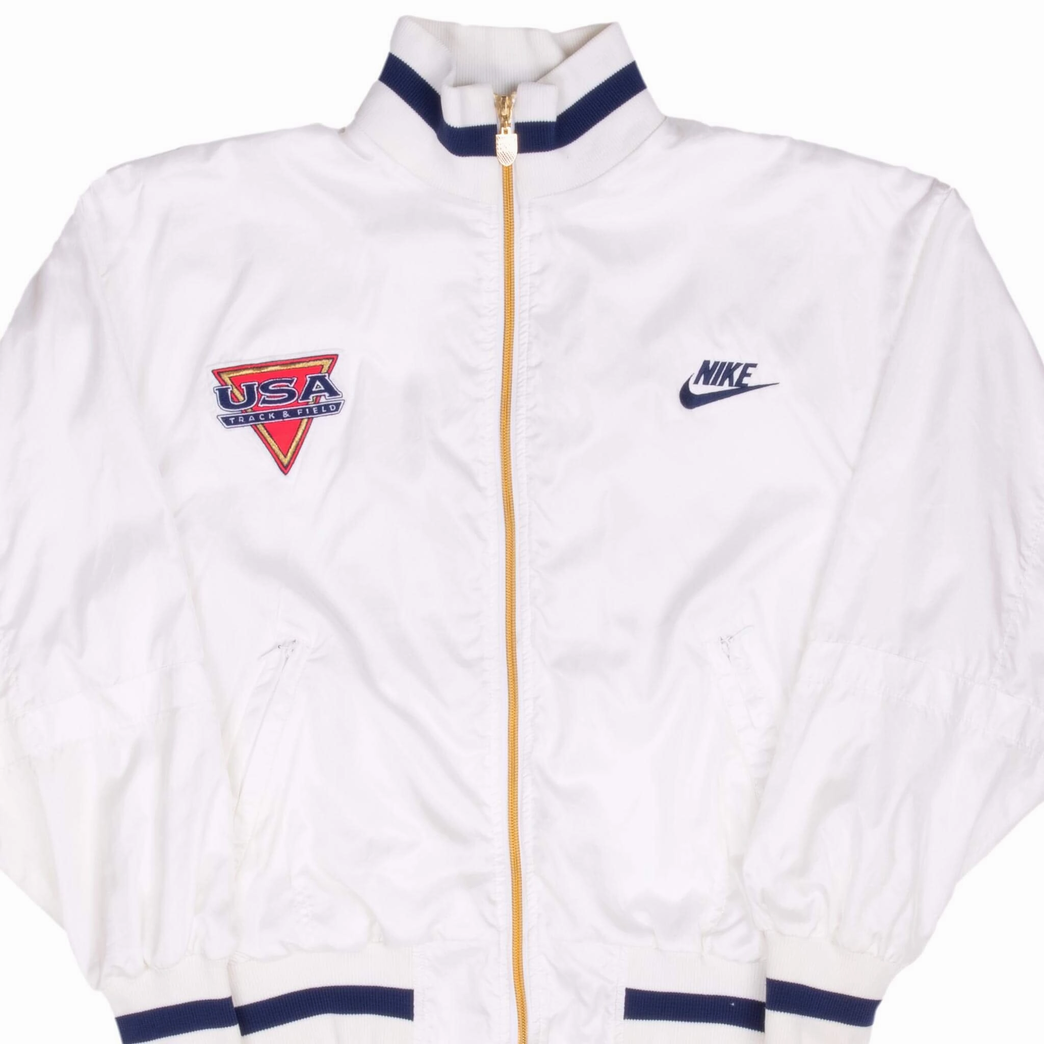 Chilly Air Ventilated Back Panel VINTAGE NIKE TRACK AND FIELD TEAM USA WHITE TRACK JACKET 1980S SMALL MADE USA