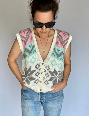 Bold Graphics Mountain Retreat Vintage Hand-Knitted Sweater Vest