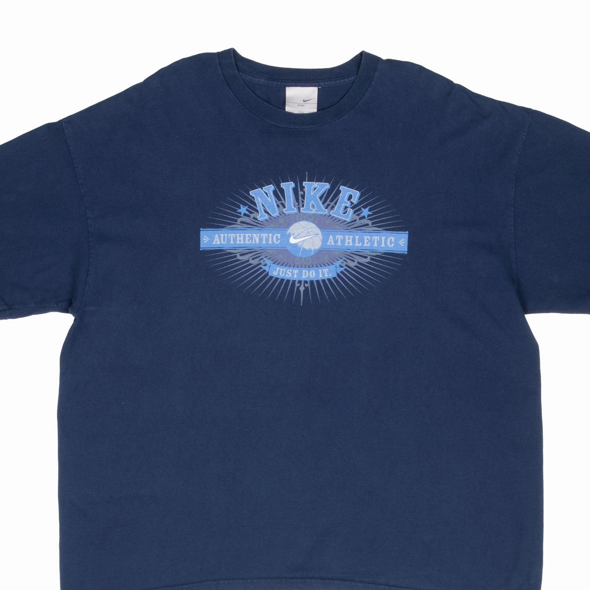 VINTAGE NIKE ATHLETIC SPELLOUT BLUE TEE SHIRT 2000S 2XL Anti Odor Technology