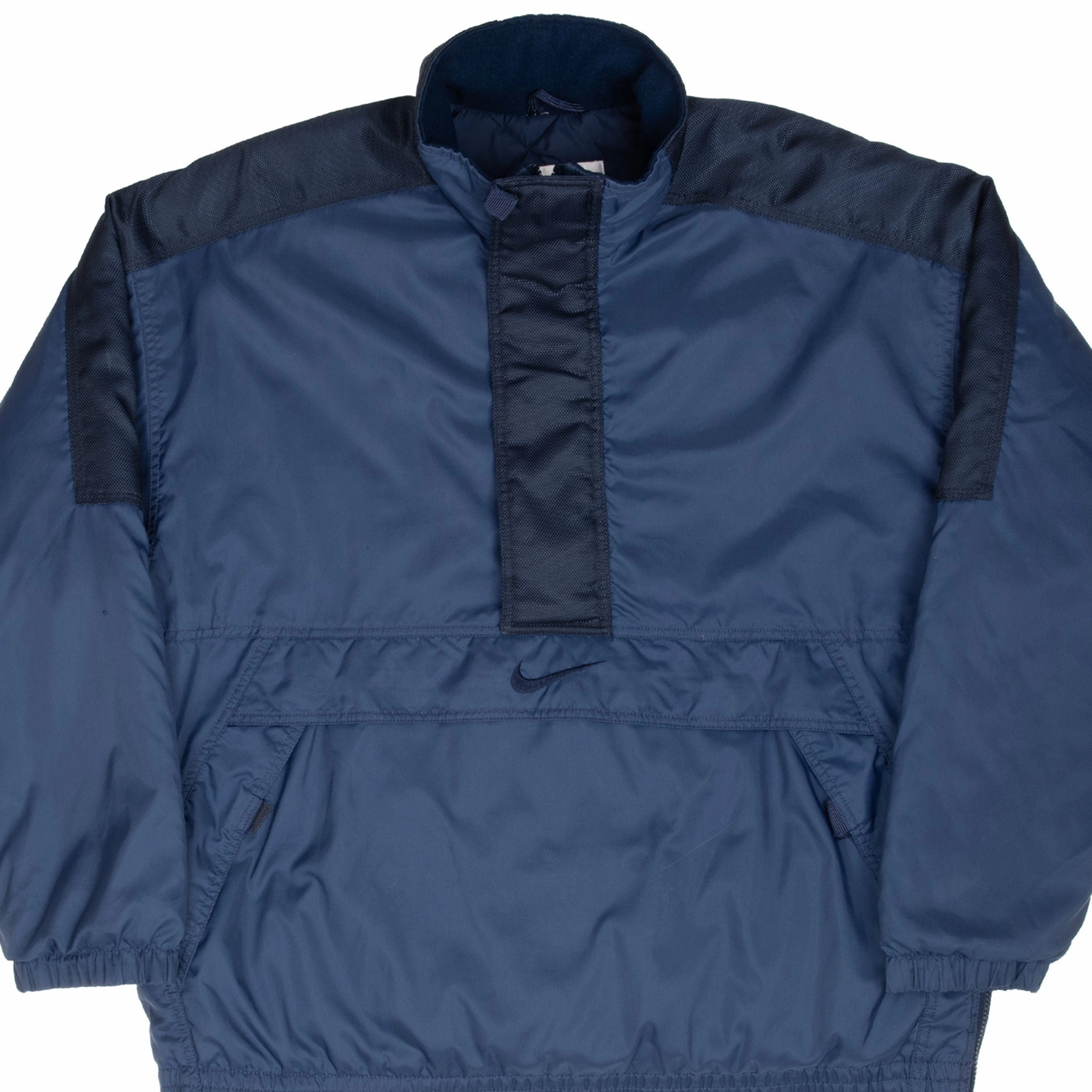 Outdoor Activity mountain scene VINTAGE NIKE BIG SWOOSH BLUE HEAVY WINDBREAKER PULLOVER JACKET 1990S MEDIUM