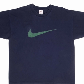VINTAGE NIKE BIG SWOOSH NAVY BLUE TEE SHIRT LATE 1990S SIZE XL MADE IN USA Non Irritating Seams
