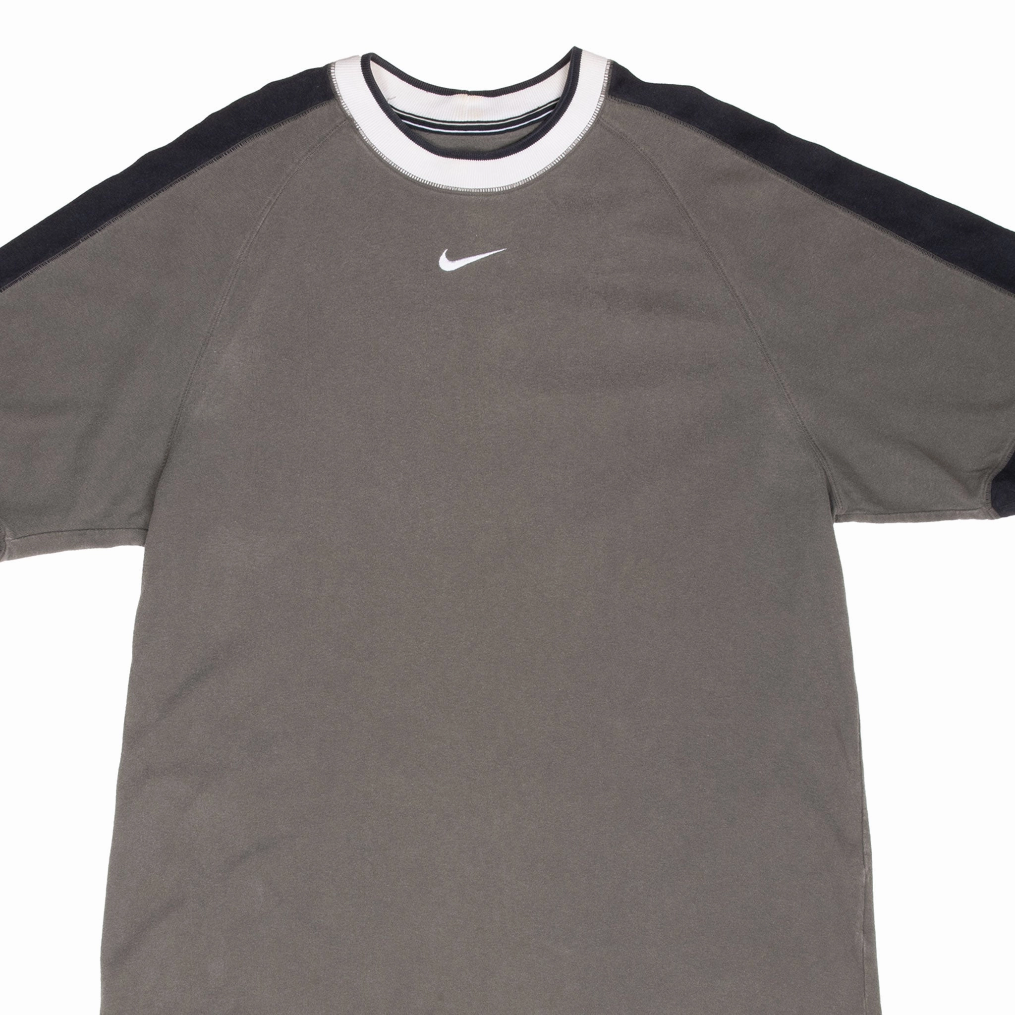 VINTAGE NIKE CENTER SWOOSH GREY BROWN TEE SHIRT 1990S MEDIUM Formal Elegance MicroPiqueKnit