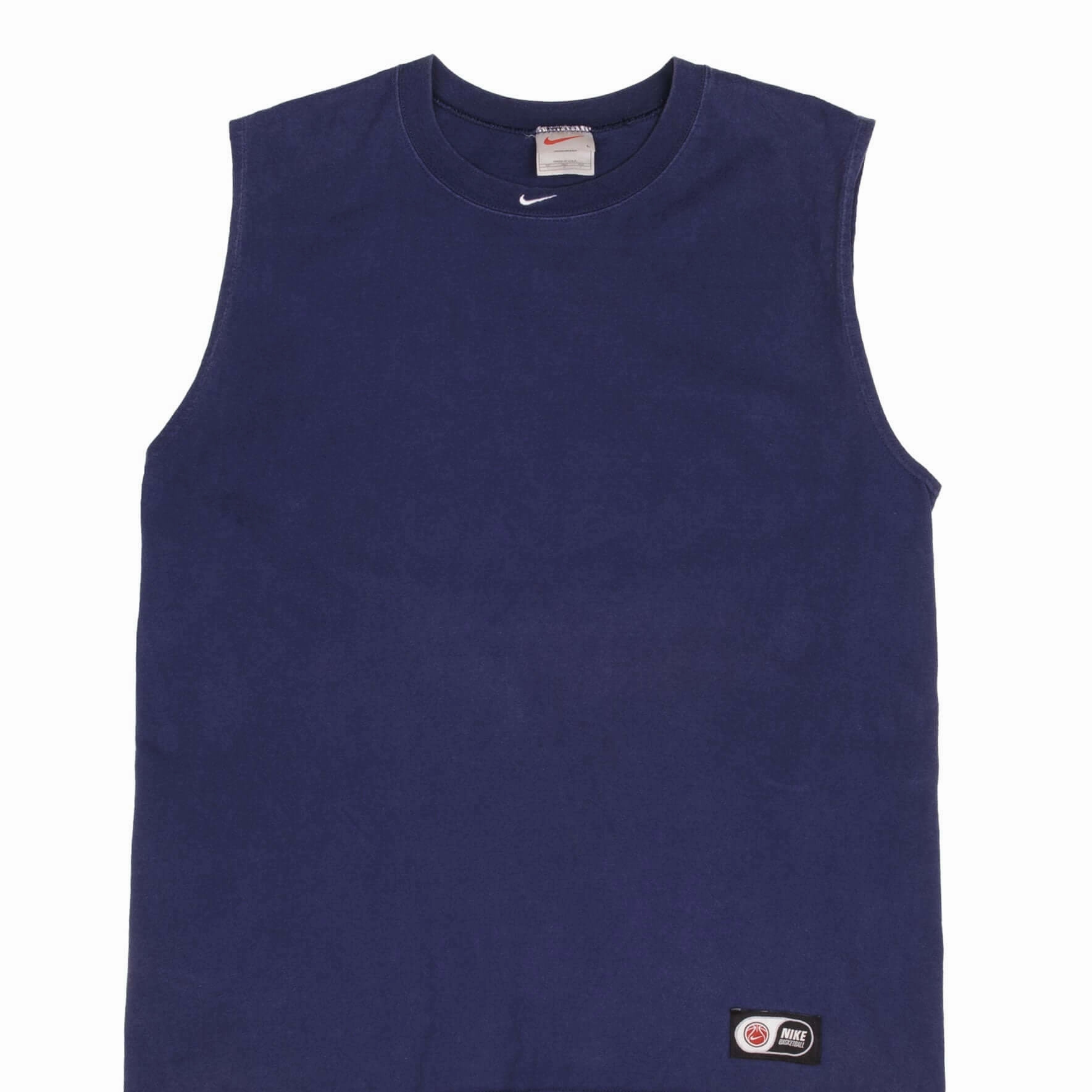 VINTAGE NIKE CENTER SWOOSH NAVY BLUE TANK TOP TEE SHIRT 1990S LARGE MADE IN USA Outdoor Leisure Stone Wash Process