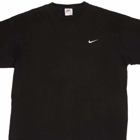 WrinkleFreeFabric VINTAGE NIKE CLASSIC SWOOSH BLACK TEE SHIRT 1990S SIZE 2XL MADE IN USA