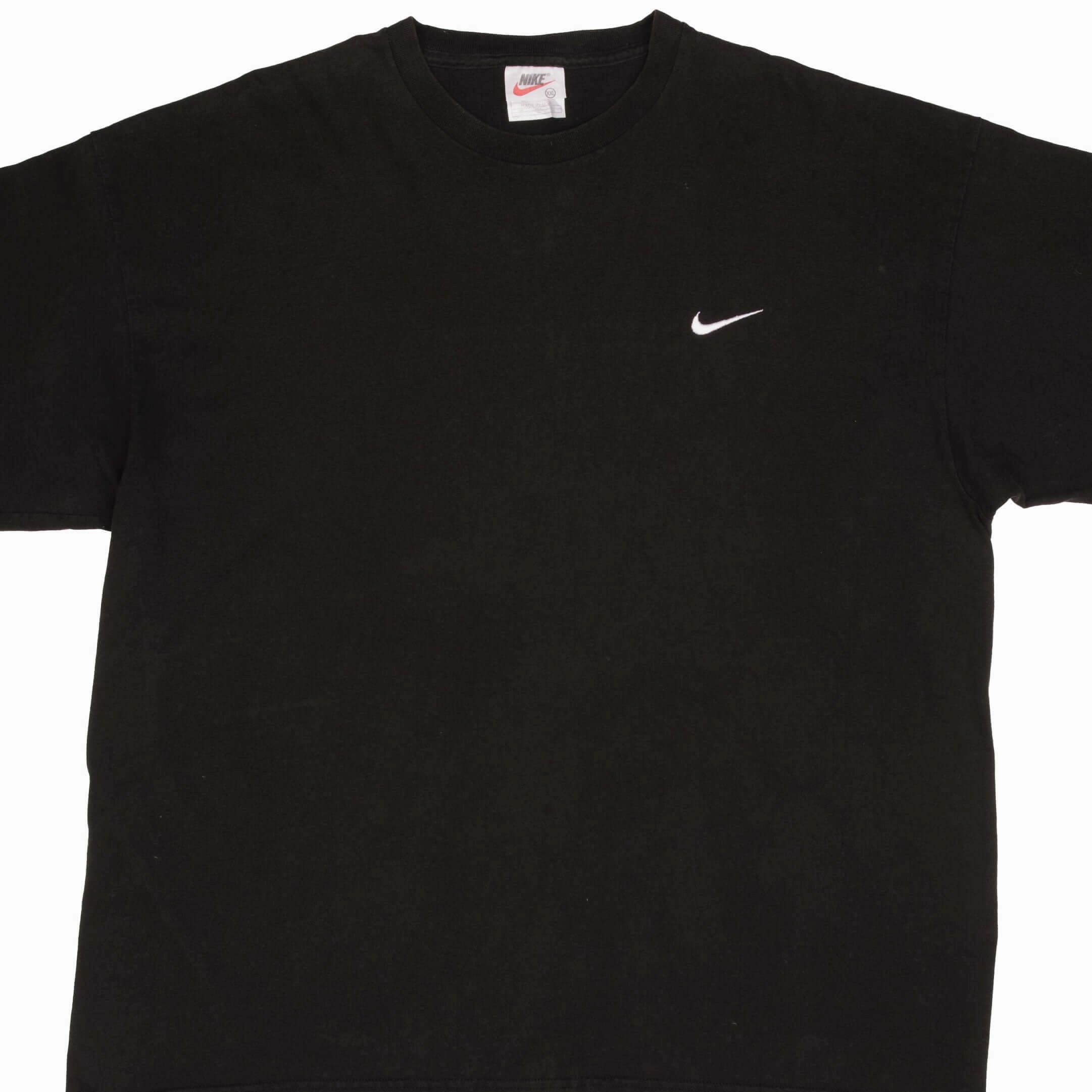 WrinkleFreeFabric VINTAGE NIKE CLASSIC SWOOSH BLACK TEE SHIRT 1990S SIZE 2XL MADE IN USA