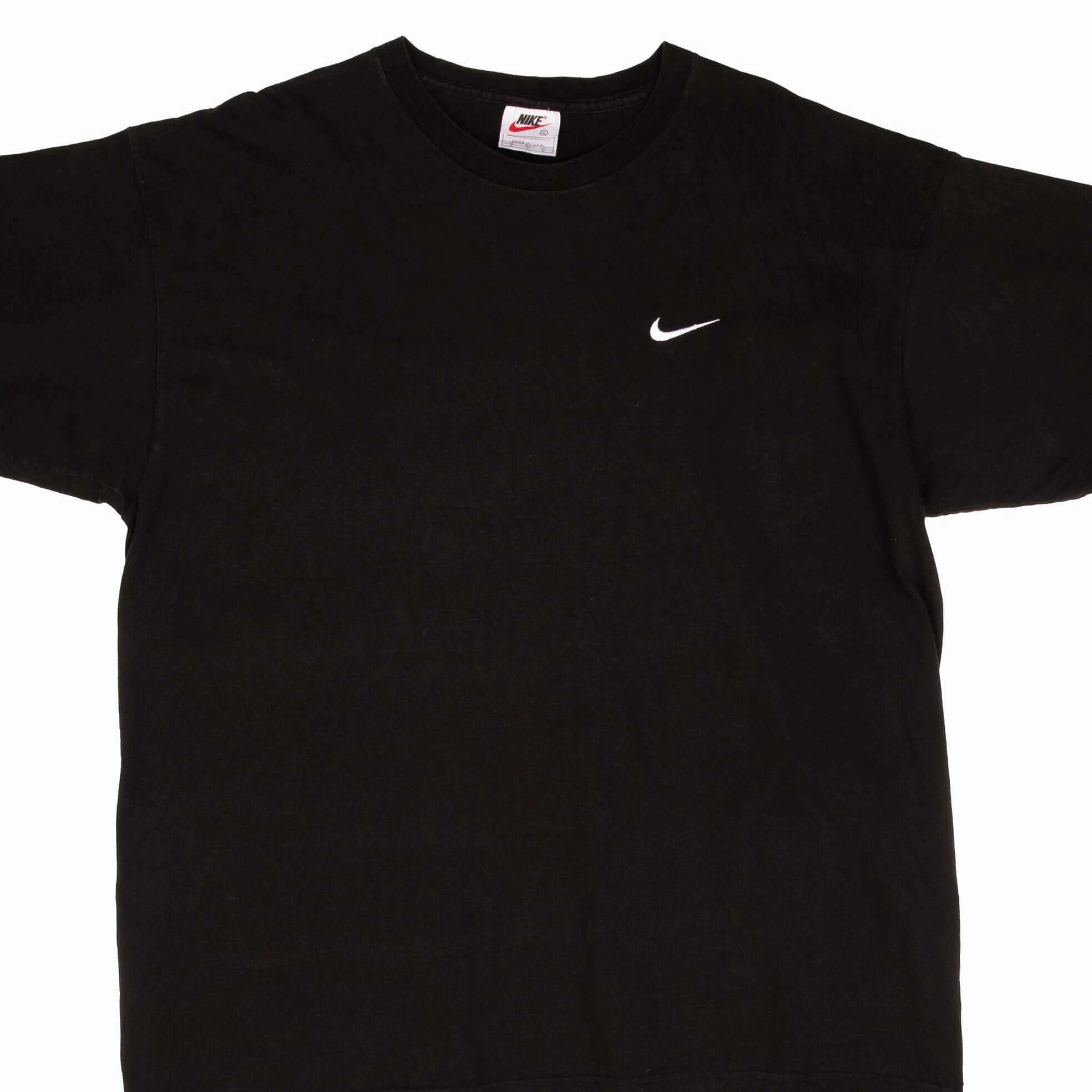 VINTAGE NIKE CLASSIC SWOOSH BLACK TEE SHIRT 1990S SIZE XL MADE IN USA BreathableMaterial Timeless Look Wear
