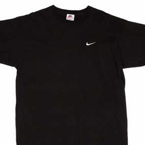 VINTAGE NIKE CLASSIC SWOOSH BLACK TEE SHIRT 1990S SIZE XL MADE IN USA BreathableMaterial Timeless Look Wear