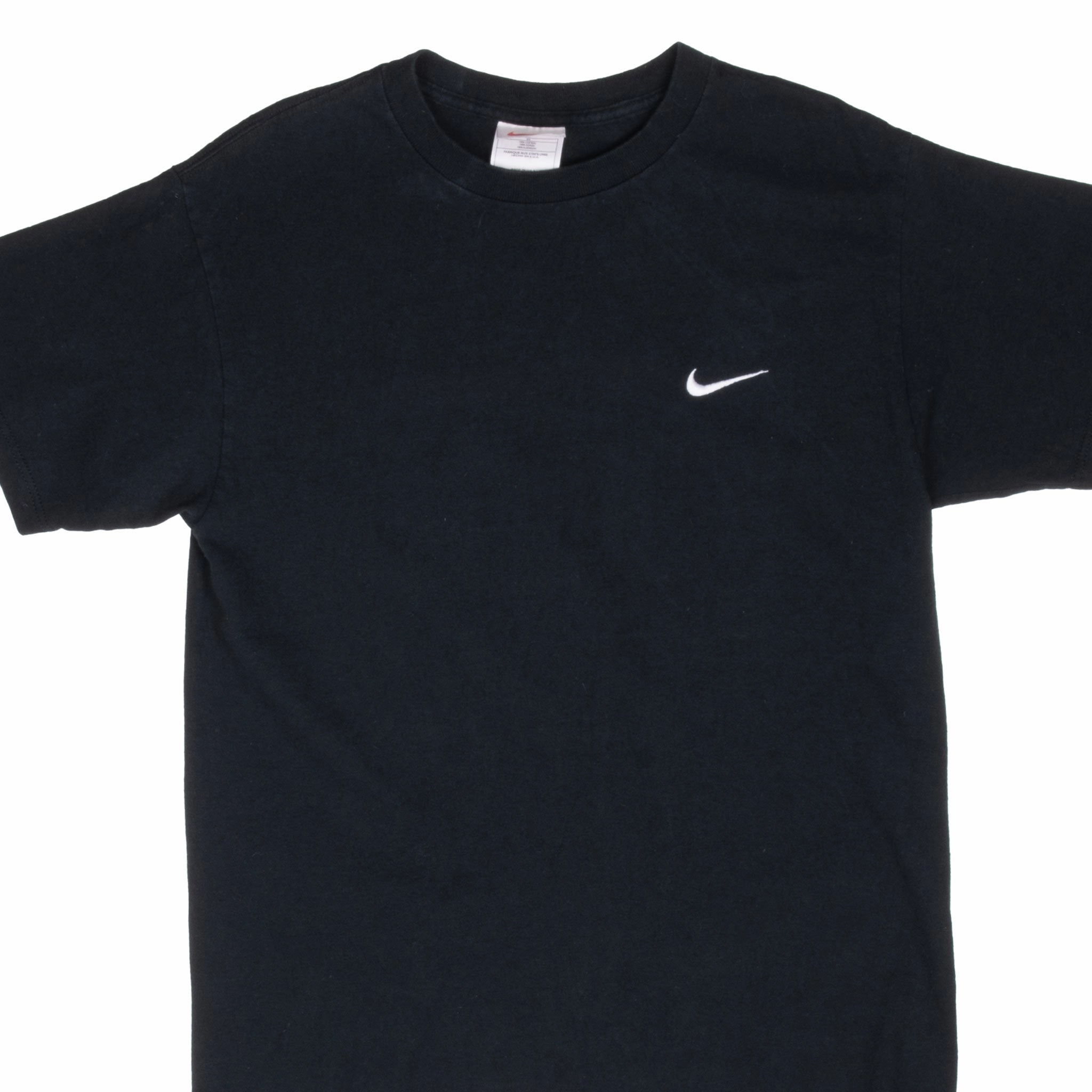 VINTAGE NIKE CLASSIC SWOOSH BLACK TEE SHIRT 1990S SMALL MADE IN USA Simple Look