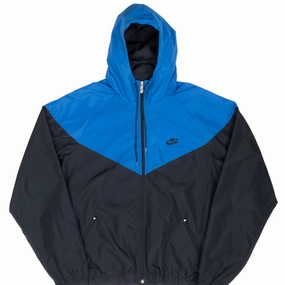 VINTAGE NIKE CLASSIC SWOOSH BLUE HOODED WINDBREAKER JACKET LATE 1980S XL Expandable Sleeve Cuffs