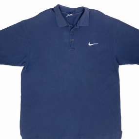 VINTAGE NIKE CLASSIC SWOOSH BLUE POLO SHIRT 1990S LARGE Roomy Comfort