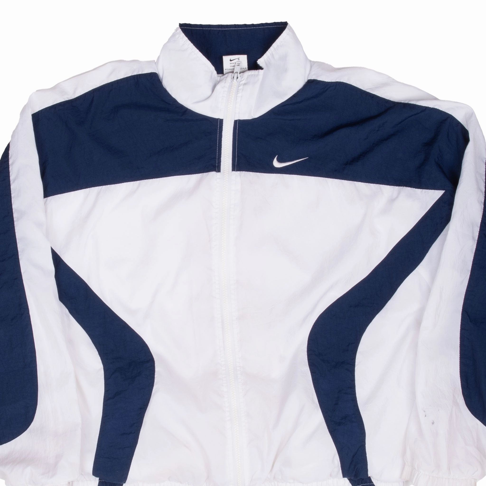 VINTAGE NIKE CLASSIC SWOOSH BLUE WHITE WINDBREAKER JACKET 1990S MEDIUM Button Closure
