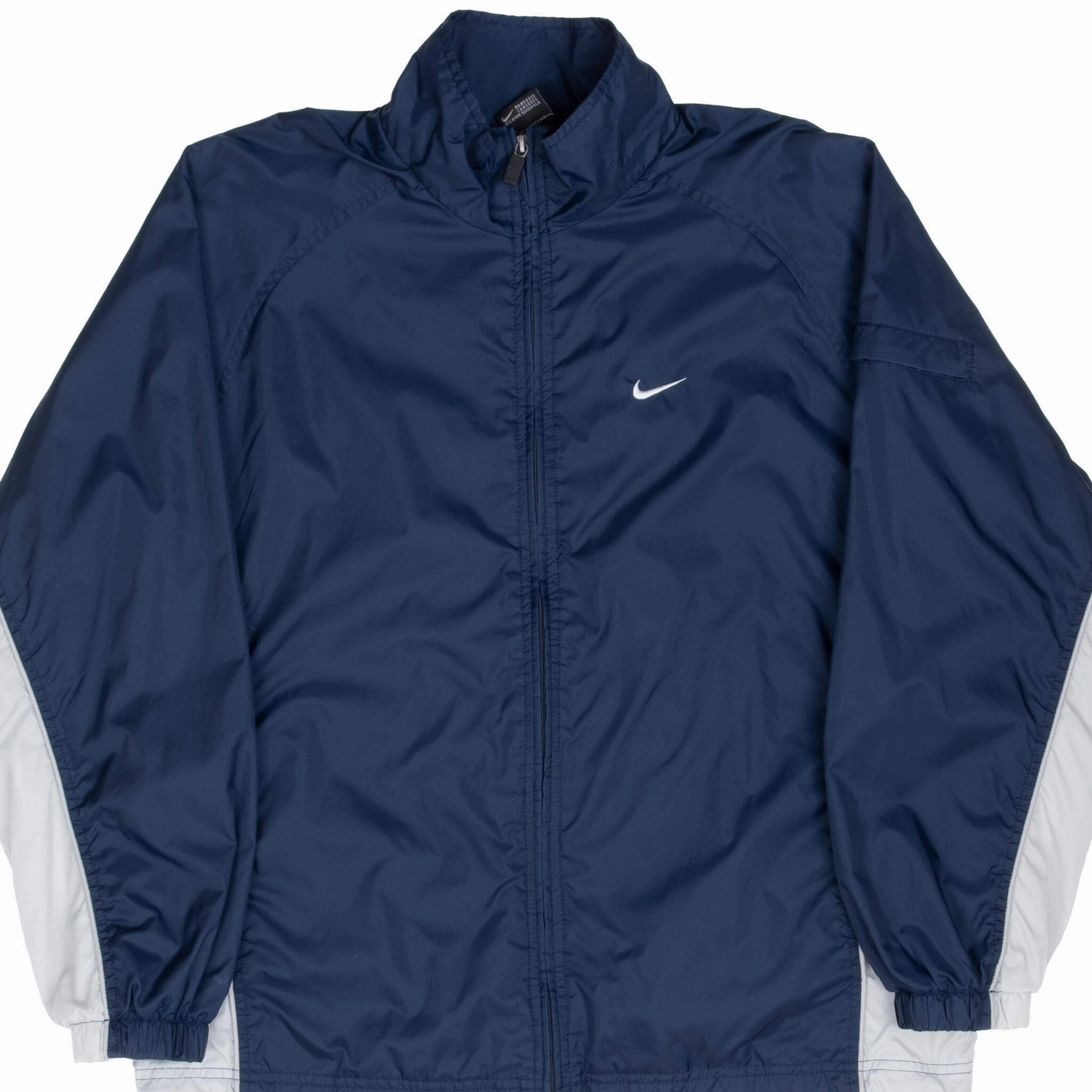 VINTAGE NIKE CLASSIC SWOOSH BLUE WINDBREAKER JACKET 2000S SMALL Non Chafing Edges Lockdown Hood Toggle