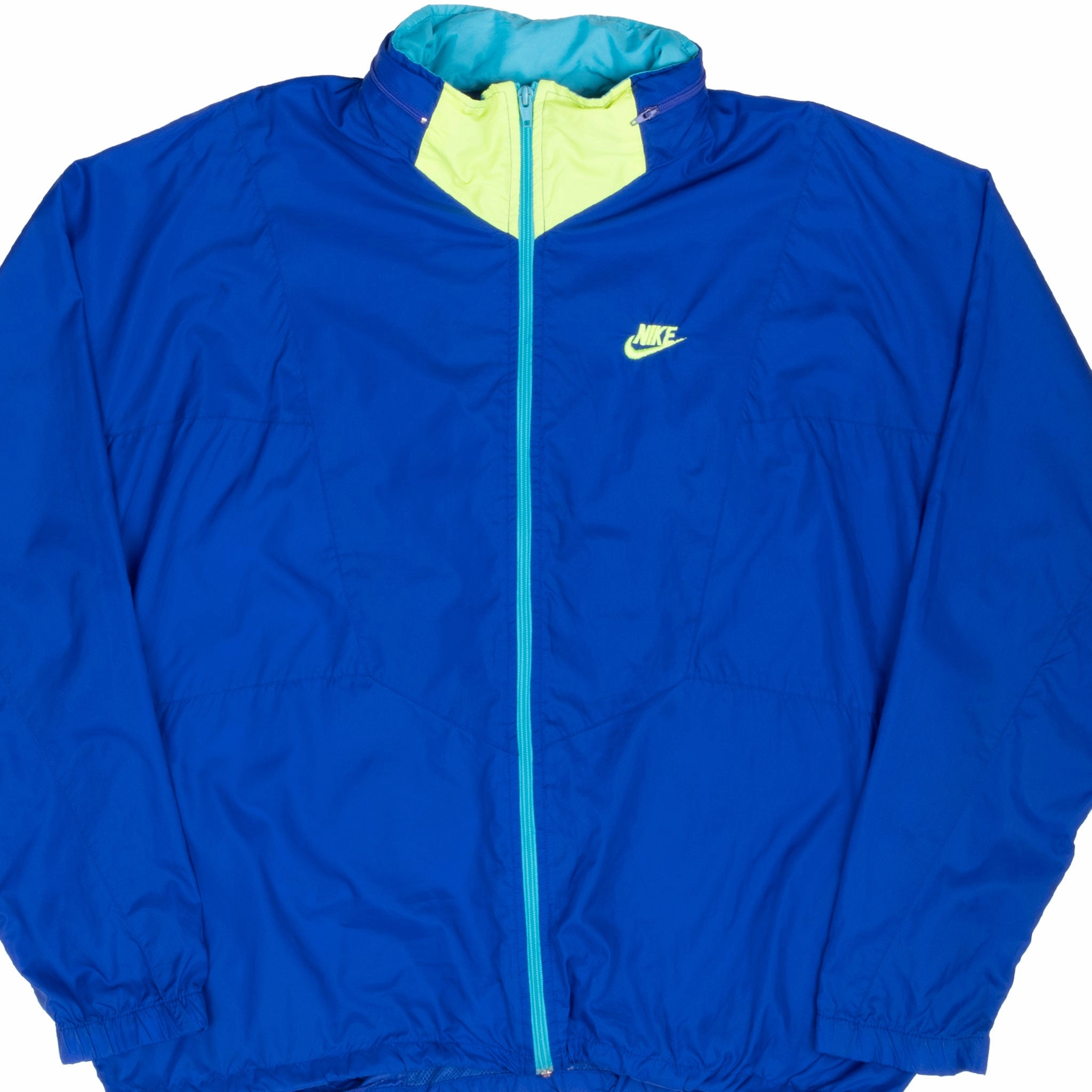 VINTAGE NIKE CLASSIC SWOOSH BLUE WINDBREAKER JACKET LATE 1980S XL Packable Construction