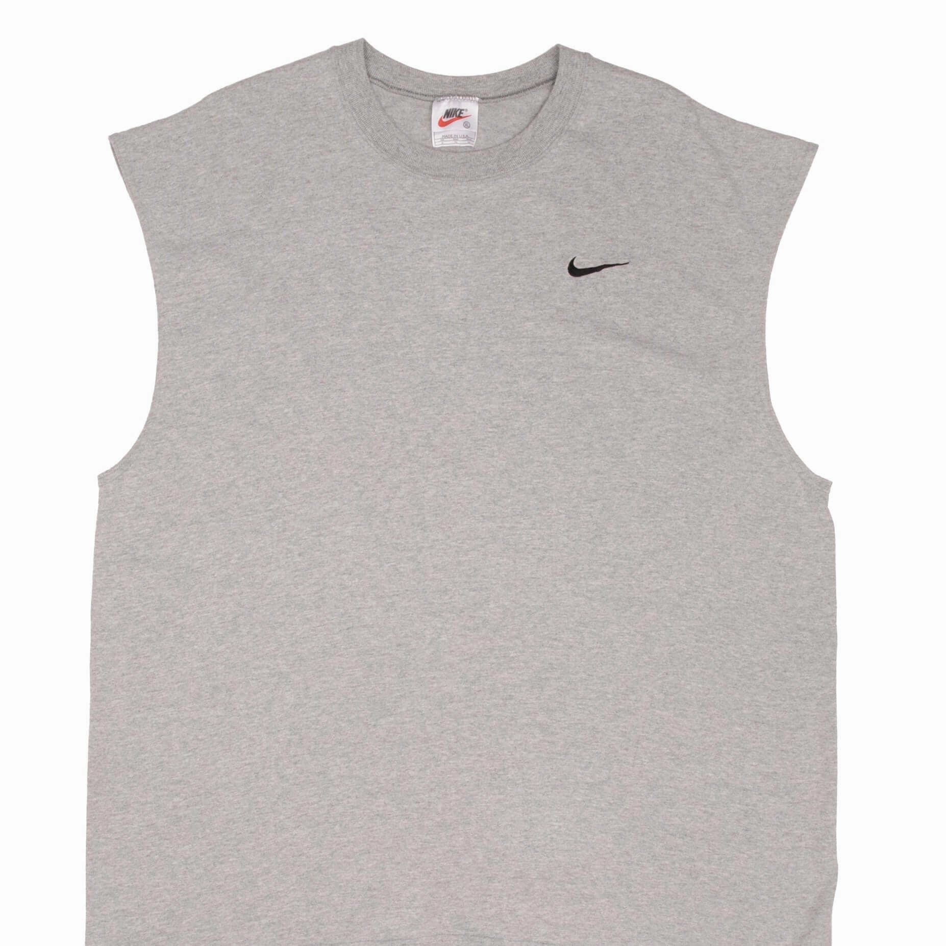 Stylish Layer Look VINTAGE NIKE CLASSIC SWOOSH GRAY TANK TOP TEE SHIRT 1990S SIZE XL MADE IN USA